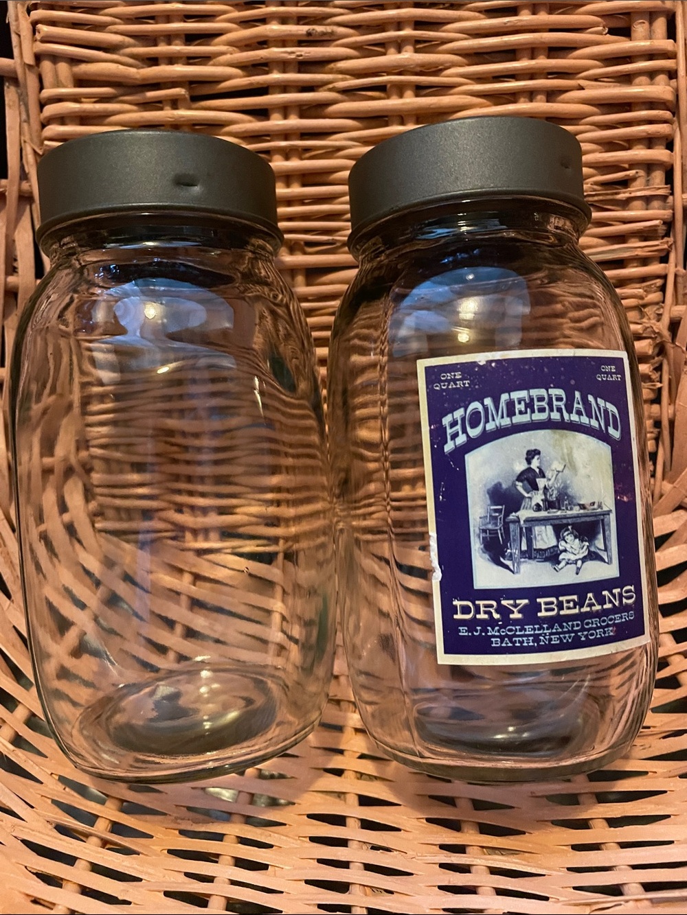 Glass Pantry Jars with Bronze Lids - Set of 2. 1 QT